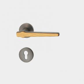 Z1-627 Modern Type Grey Brushed+Yellow Grain color Zinc Alloy Door Lever Handles on Round Rosette
